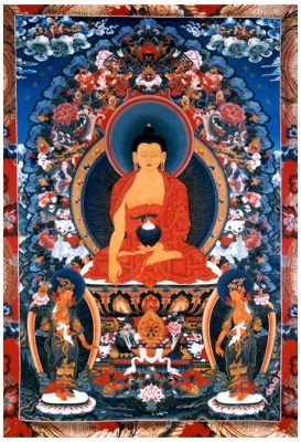 The Offering of the Devas Painting: A Stunning Example of Buddhist Iconography and Vibrant Palette!